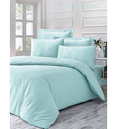 Lenjerii pat dublu 6 piese - Lenjerie de pat dublu bumbac 100% Exclusive Satin Deluxe Victoria Line Mint