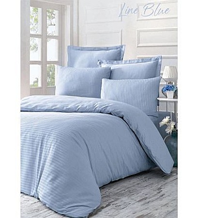 Lenjerii pat dublu 6 piese - Lenjerie de pat dublu bumbac 100% Exclusive Satin Deluxe Victoria Line Blue