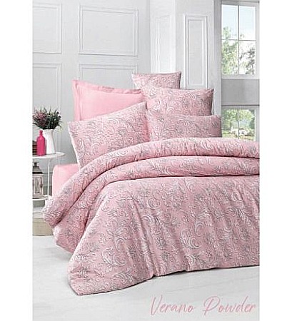 Lenjerii pat dublu 6 piese - Lenjerie de pat dublu bumbac 100% Exclusive Satin Deluxe Victoria Verano Powder