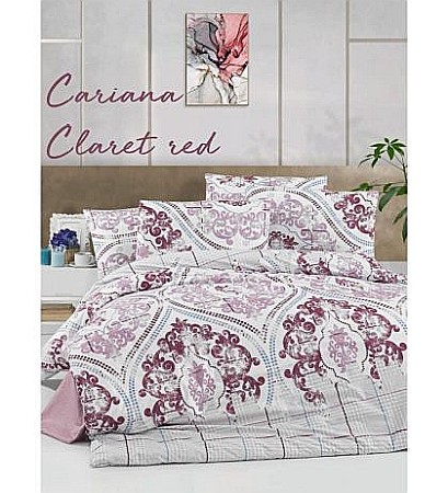 Lenjerii de pat bumbac ranforce - Lenjerie de pat dublu bumbac 100% ranforce Victoria Cariana Claret Red