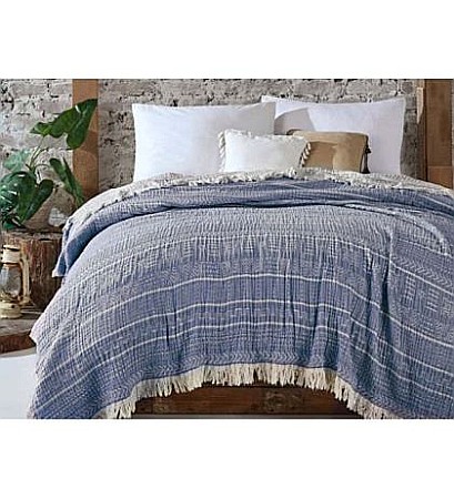 Bumbac - Cuvertura de pat dublu musli 100%  bumbac Viaden Home, Etno Blue