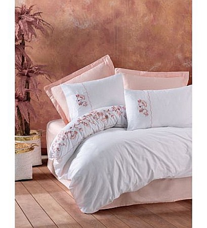 Lenjerii de pat - Lenjerie de pat cu broderie bumbac 100% Satin Deluxe Cotton Box, Tiny Powder