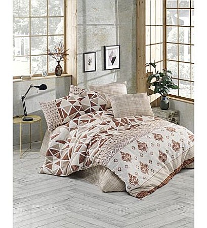 Promotii - Lenjerie de pat dublu classic Begenal Wella bej cu model geometric