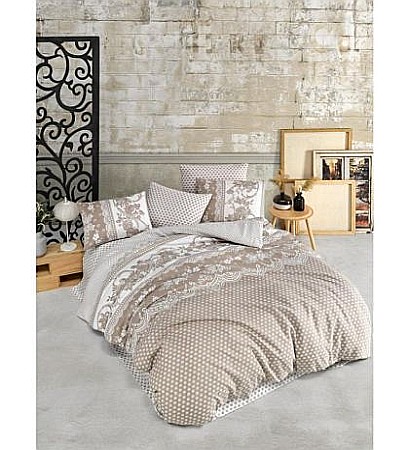 Promotii - Lenjerie de pat dublu Begenal Alacati Vizon culoare crem cu model