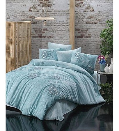 Promotii - Lenjerie de pat dublu classic  Begenal Marfil Yesil culoare turcoaz