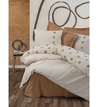 Lenjerii de pat - Lenjerie de pat dublu 6 piese 100% bumbac ranforce Cotton Box, Nomi Beige