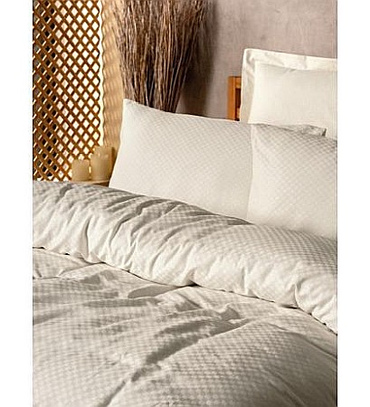 Lenjerii de pat - Lenjerie pat dublu 100% bumbac ranforce 4 piese model Plaid Cream, Cotton Box