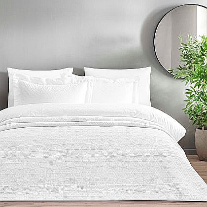 Lenjerii de pat - Set pat dublu cuvertura, husa pilota, cearsaf si 4 fete de perna, bumbac satinat tesatura Jacquard, TAC Bellamy