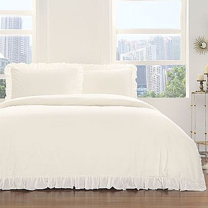 Lenjerii de pat - Lenjerie de Pat Dublu din Bumbac 100% Ranforce cu Volănașe - Model Galena de la TAC, Nuanță Naturală