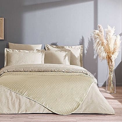 Lenjerii de pat - Set pat dublu cuvertura, husa pilota, cearsaf si 4 fete de perna, bumbac satinat tesatura Jacquard, TAC Gabriella