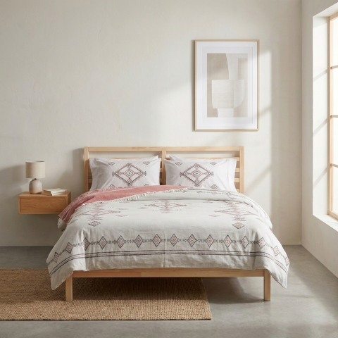 Tesatura Jacquard - Set de pat ( cuvertura, cearsaf si 2 fete de perna) King bumbac 100% Cotton Box, Edwin Cinnamon