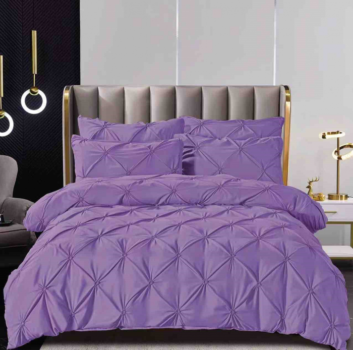 Lenjerie de Pat 2 Persoane, Bumbac Finet Uni cu Pliuri, 6 Piese - Lila [1]