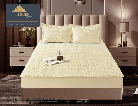 Husã matlasatã tip topper din catifea, 180x200cm + 2 fete de perna 50x70cm - Crem [1]