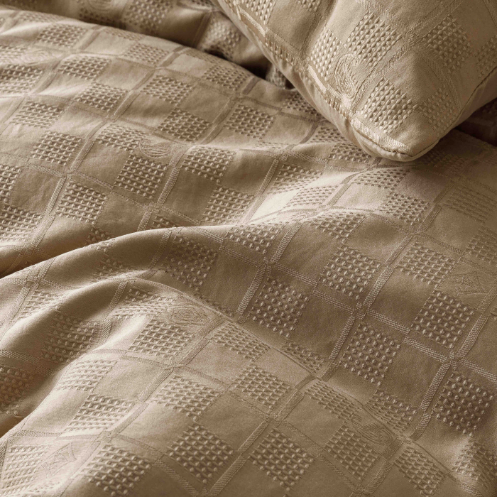 Lenjerie Pat Dublu, Jacquard Finetat, 6 Piese - Bej [3]