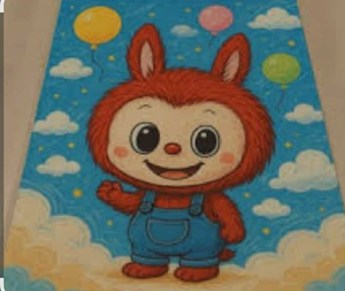 Covor Antiderapant 140x200 cm model Labubu – Design Jucăuș, Turcoaz cu baloane roz, TAM-024 [2]