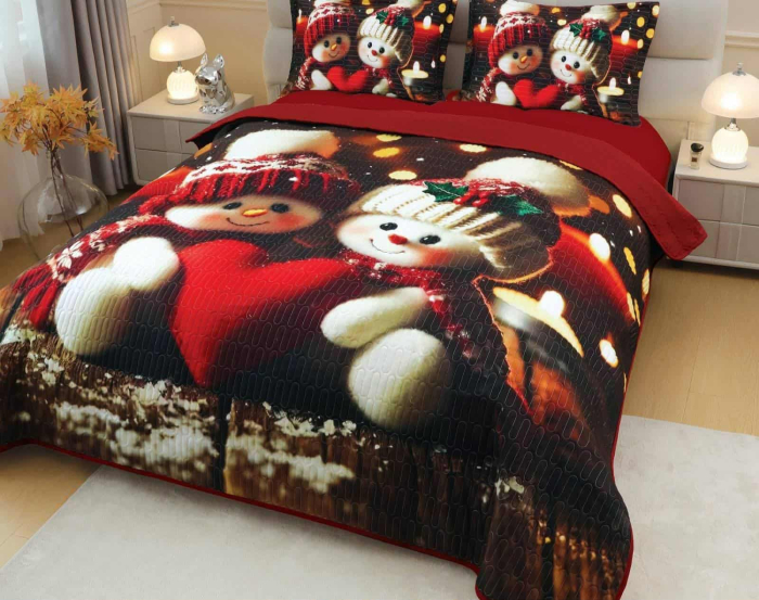 Cuvertura si Fete de Perna, Jojo Home, Bumbac, Imprimeu Digital 5D Magia Craciunului, Ursuleti de Craciun, 3 piese, 2 persoane, 220x240cm [2]