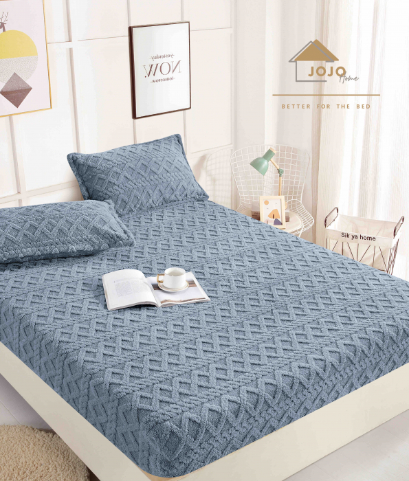 Husa de pat cu elastic cocolino Tip Tricotaj + 2 Fete de Perna - Albastru [1]