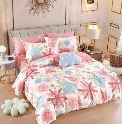 Lenjerie Din Bumbac Tip Finet 6 Piese Pentru Pat Dublu - Floricele [1]