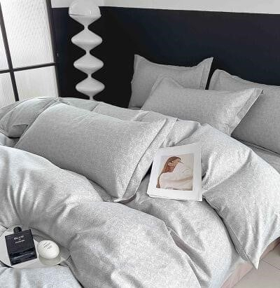 Lenjerie Din Bumbac Tip Finet 6 Piese Pentru Pat Dublu - Gri [1]