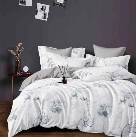 Lenjerie Din Bumbac Tip Finet 6 Piese Pentru Pat Dublu - Alb cu Frunzulite [1]