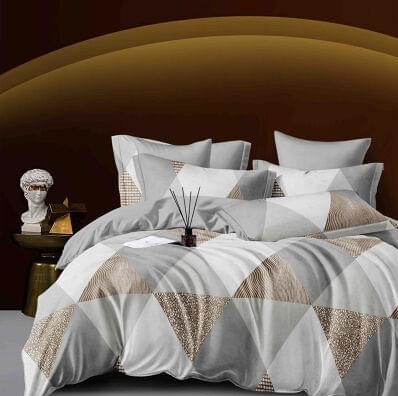 Lenjerie Din Bumbac Tip Finet 6 Piese Pentru Pat Dublu - Triunghiuri Alb/Negru/Gri [1]