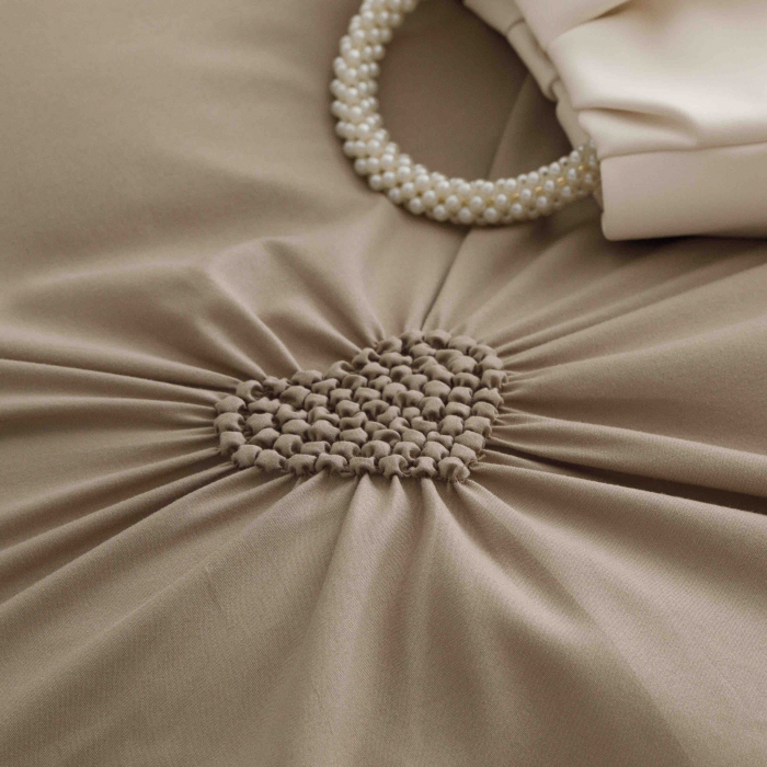 Lenjerie Pat Dublu, Bumbac Soft Touch, 6 piese, cu Pliuri Brodate - Maro [2]