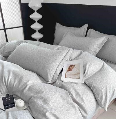 Lenjerie Pat Dublu din Bumbac Tip Finet, cu Elastic, 6 Piese - Gri Deschis [1]