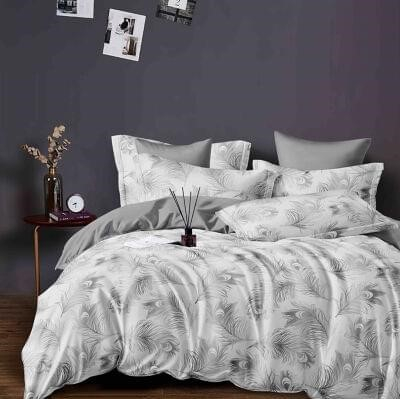 Lenjerie Pat Dublu din Bumbac Tip Finet, cu Elastic, 6 Piese - Alb cu Gri [1]