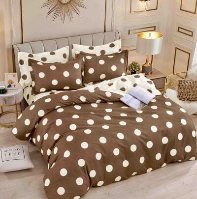 Lenjerie Pat Dublu din Bumbac Tip Finet, cu Elastic, 6 Piese - Bej cu Buline [1]