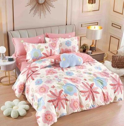 Lenjerie Pat Dublu din Bumbac Tip Finet, cu Elastic, 6 Piese - Imprimeu Floral [1]