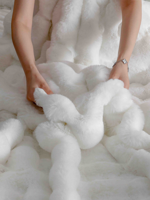 Lenjerie pat dublu, ExtraPufoasa, din Blanita artificiala de Iepure, 6 piese - Alb [3]