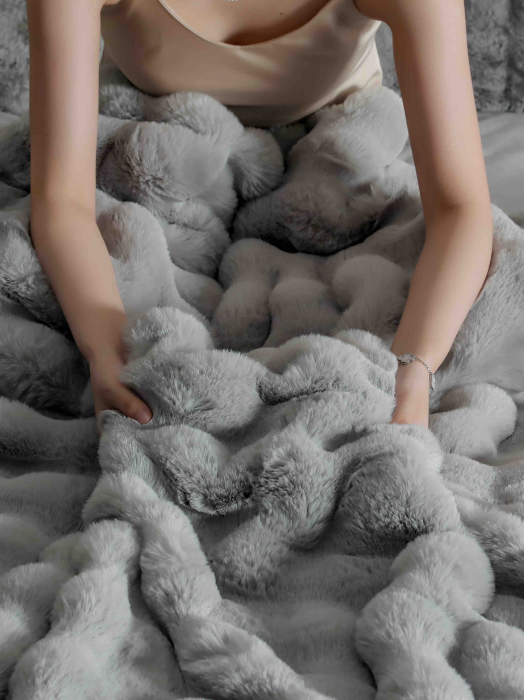 Lenjerie pat dublu, ExtraPufoasa, din Blanita artificiala de Iepure, 6 piese - Gri Deschis [4]