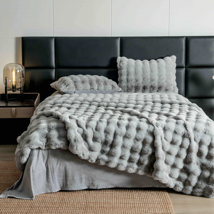 Lenjerie pat dublu, ExtraPufoasa, din Blanita artificiala de Iepure, 6 piese - Gri Deschis [1]