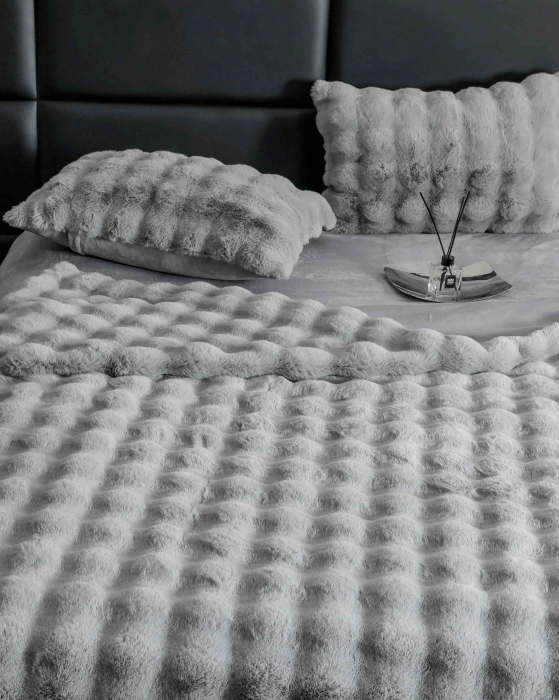 Lenjerie pat dublu, ExtraPufoasa, din Blanita artificiala de Iepure, 6 piese - Gri Deschis [3]
