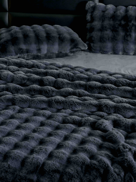 Lenjerie pat dublu, ExtraPufoasa, din Blanita artificiala de Iepure, 6 piese - Gri Inchis [2]