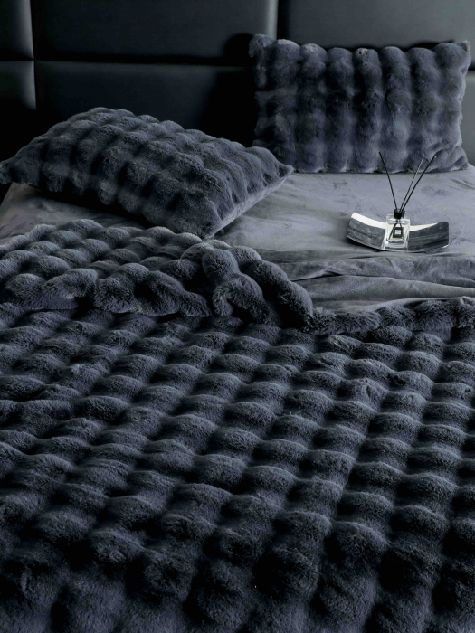 Lenjerie pat dublu, ExtraPufoasa, din Blanita artificiala de Iepure, 6 piese - Gri Inchis [4]