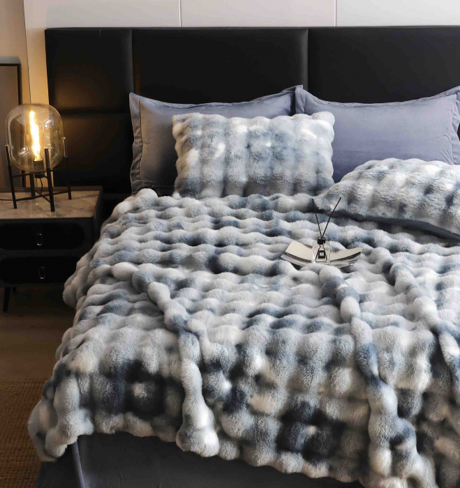 Lenjerie pat dublu, ExtraPufoasa, din Blanita artificiala de Iepure, 6 piese - Gri Multicolor [4]