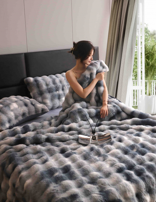 Lenjerie pat dublu, ExtraPufoasa, din Blanita artificiala de Iepure, 6 piese - Gri Multicolor [2]