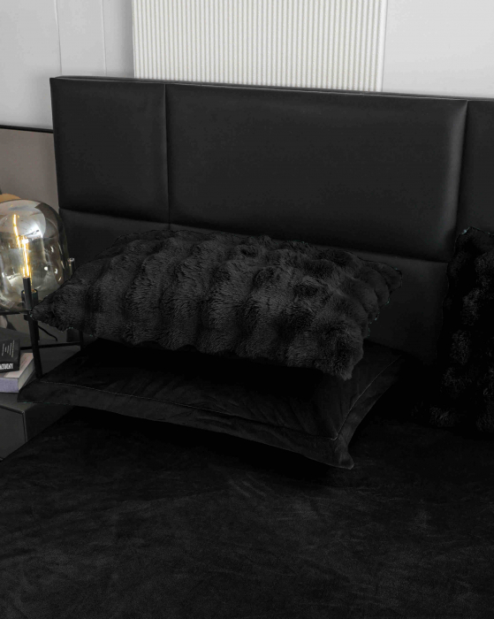 Lenjerie pat dublu, ExtraPufoasa, din Blanita artificiala de Iepure, 6 piese - Negru [3]