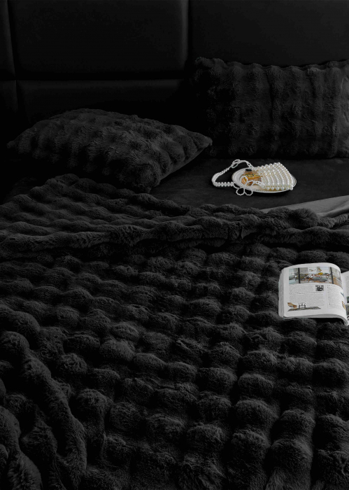 Lenjerie pat dublu, ExtraPufoasa, din Blanita artificiala de Iepure, 6 piese - Negru [2]