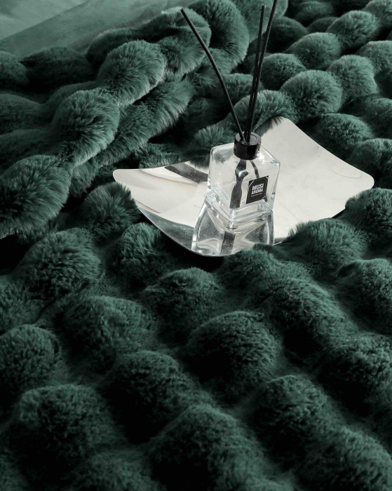 Lenjerie pat dublu, ExtraPufoasa, din Blanita artificiala de Iepure, 6 piese - Verde Smarald [3]