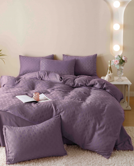 Lenjerie Pat Dublu, Jacquard Finetat, 6 Piese - Mov Pudrat [1]