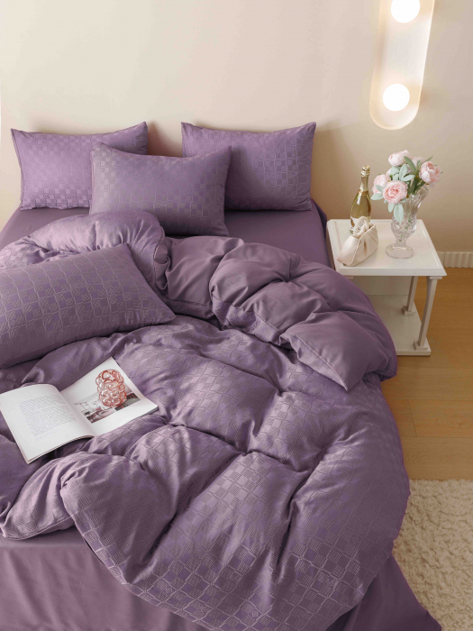 Lenjerie Pat Dublu, Jacquard Finetat, 6 Piese - Mov Pudrat [2]