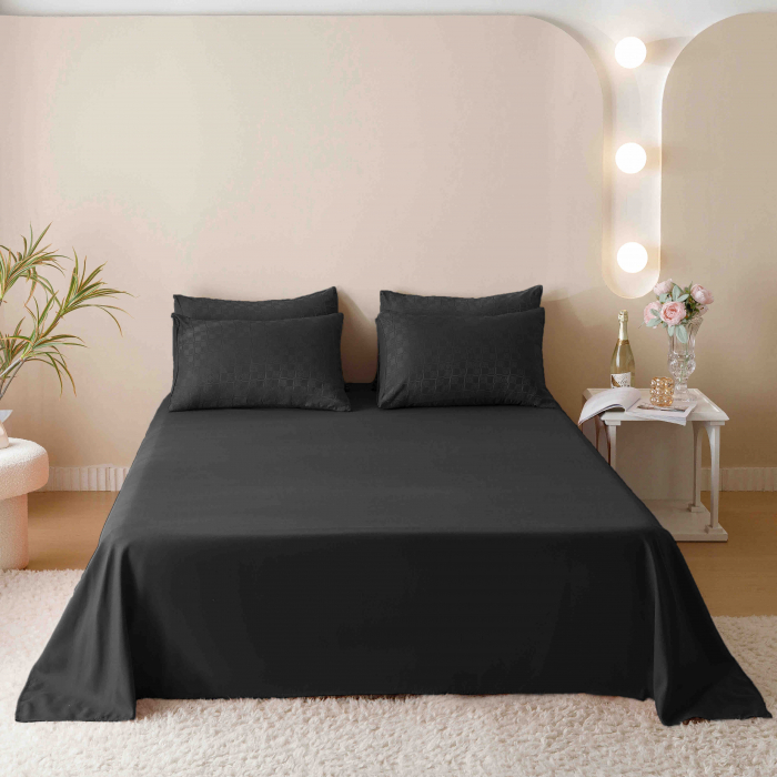 Lenjerie Pat Dublu, Jacquard Finetat, 6 Piese - Negru [4]