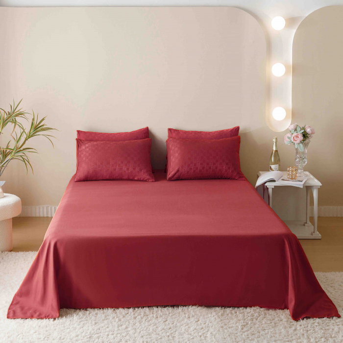 Lenjerie Pat Dublu, Jacquard Finetat, 6 Piese - Rosu [4]