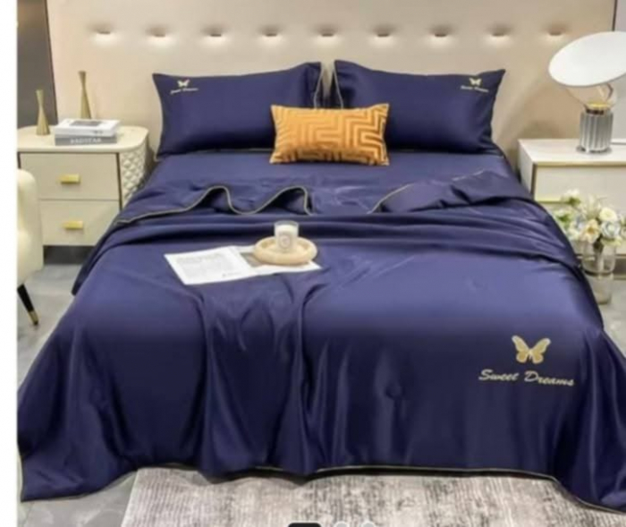 Oferta speciala  2 Lenjeri  de pat dublu Eleganta de LUX, 4 piese, cu Pilota cu Matase ,Verde si Mov [2]