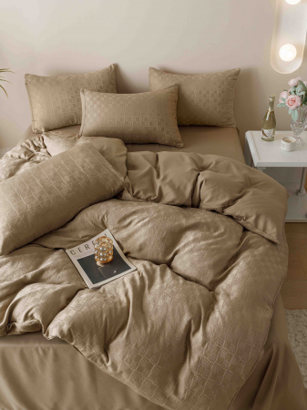 Lenjerie Pat Dublu, Jacquard Finetat, 6 Piese - Bej [5]