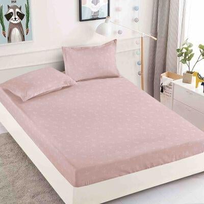 HUSE DE PAT - Husa de pat cu elastic din Bumbac Finet + 2 Fete de Perna - Roz Pudrat