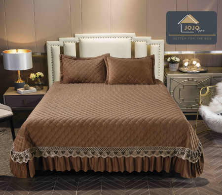 CUVERTURI - Cuvertura Pat 2 Persoane Din Catifea De Lux 3 Piese - Maro
