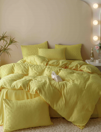 Lenjerie Pat Dublu, Jacquard Finetat, 6 Piese - Galben Lamaie [1]